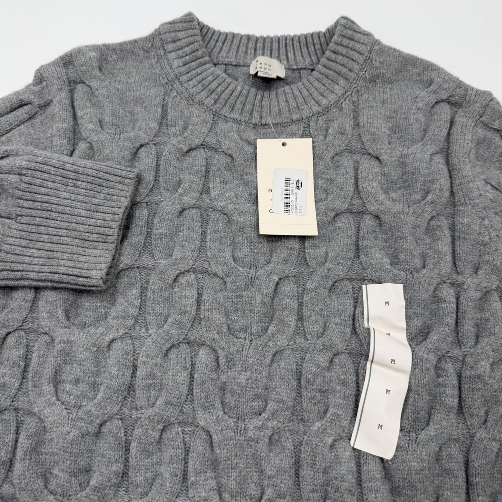 A New Day Womens Gray Cable Knit Crew Neck Sweater Size M NWT Fisherman